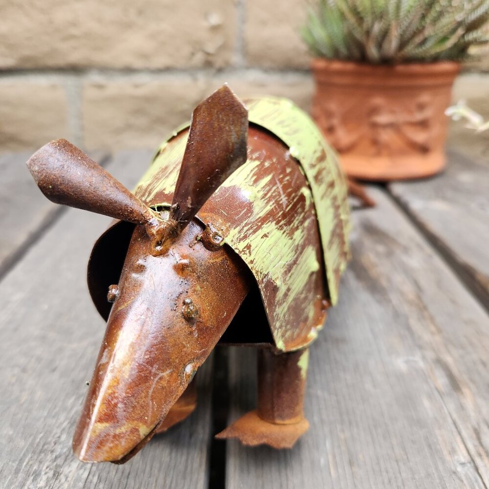 13" Green Armadillo Metal Yard Art Home Decor